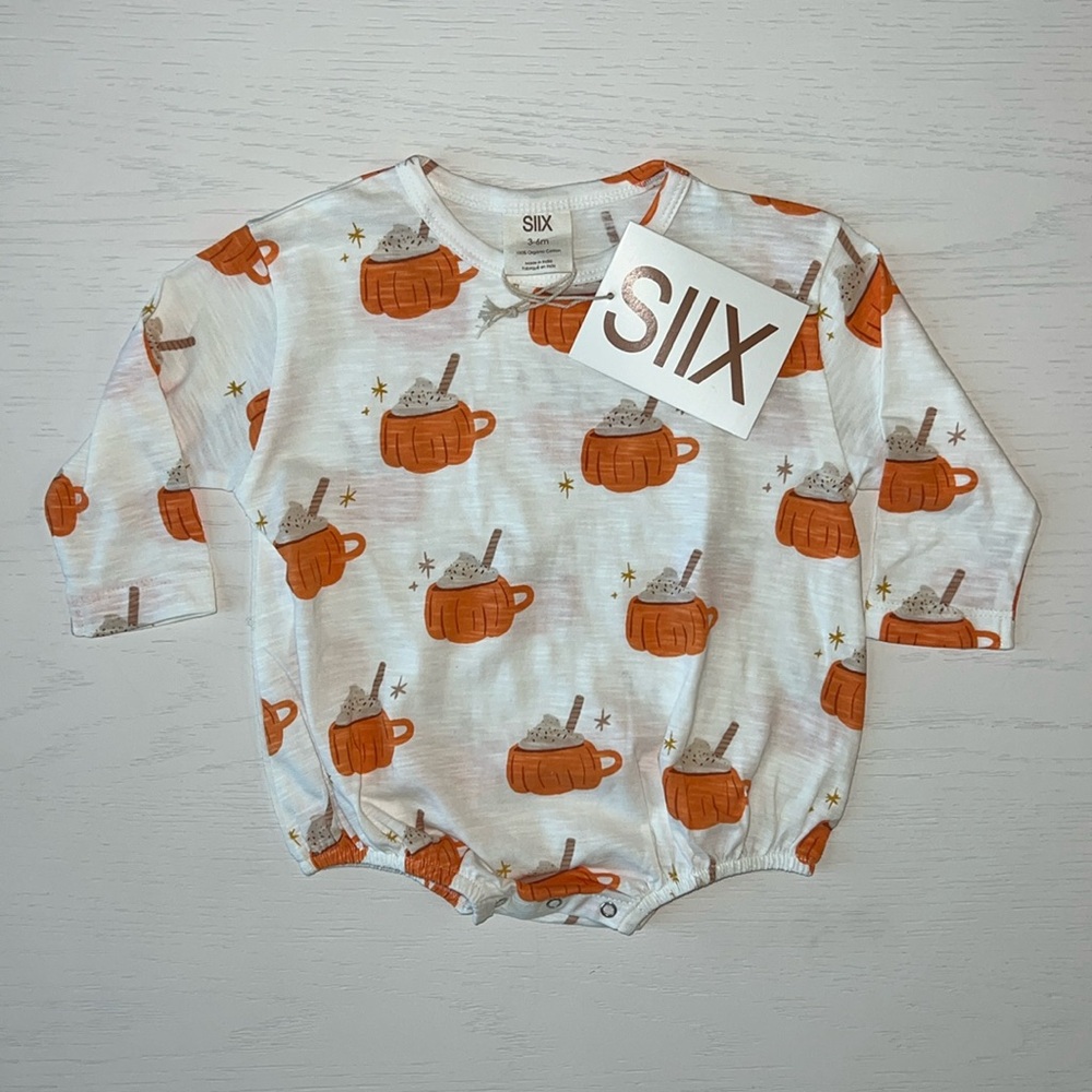 🎃 SIIX Organic Cotton Pumpkin Spice Bubble Romper 3-6 12-18 18-24 months